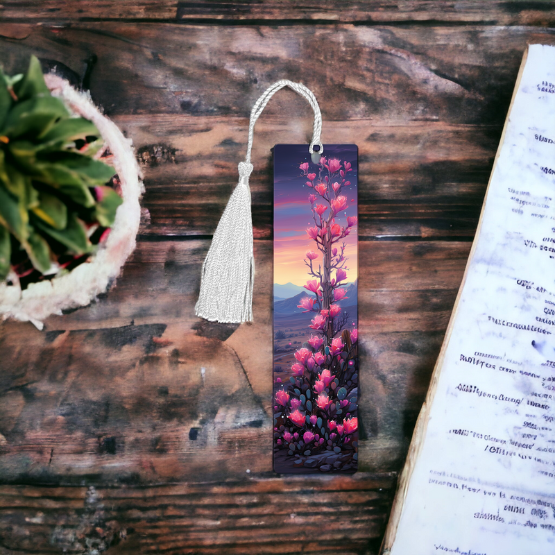 Pink Desert Cactus Sunset Aluminum Bookmark