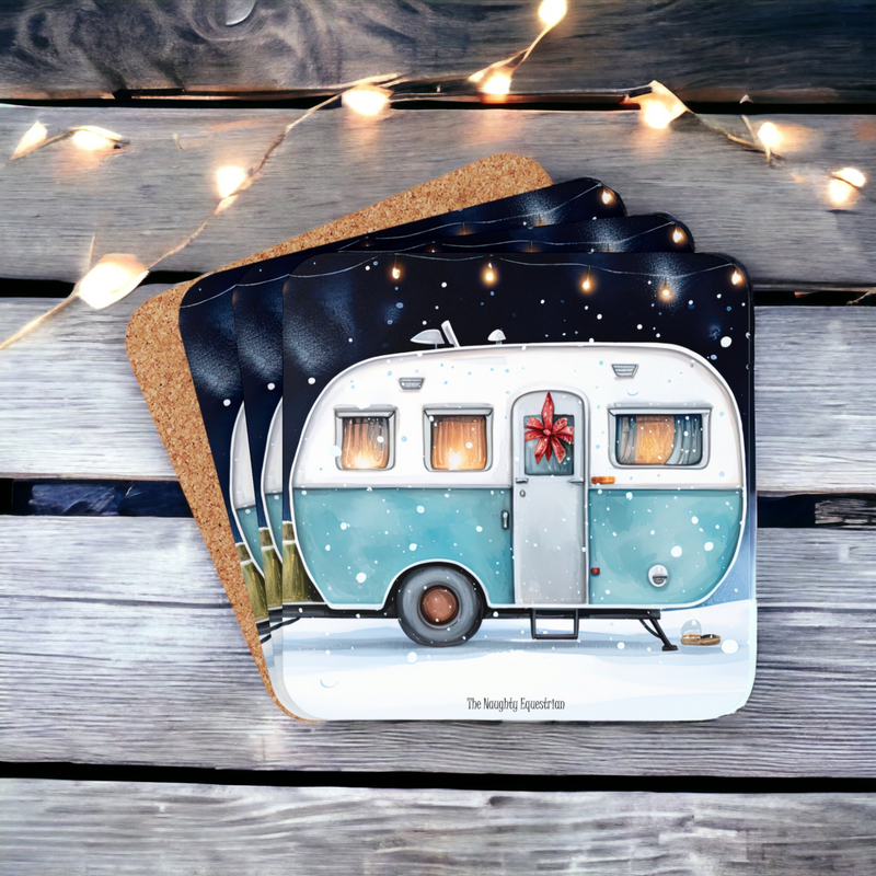 Camper Holiday Christmas Coaster Set