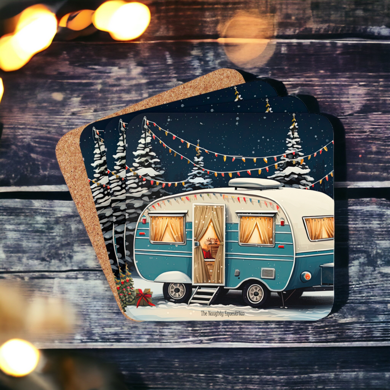 Camper Holiday Lights Christmas Coaster Set