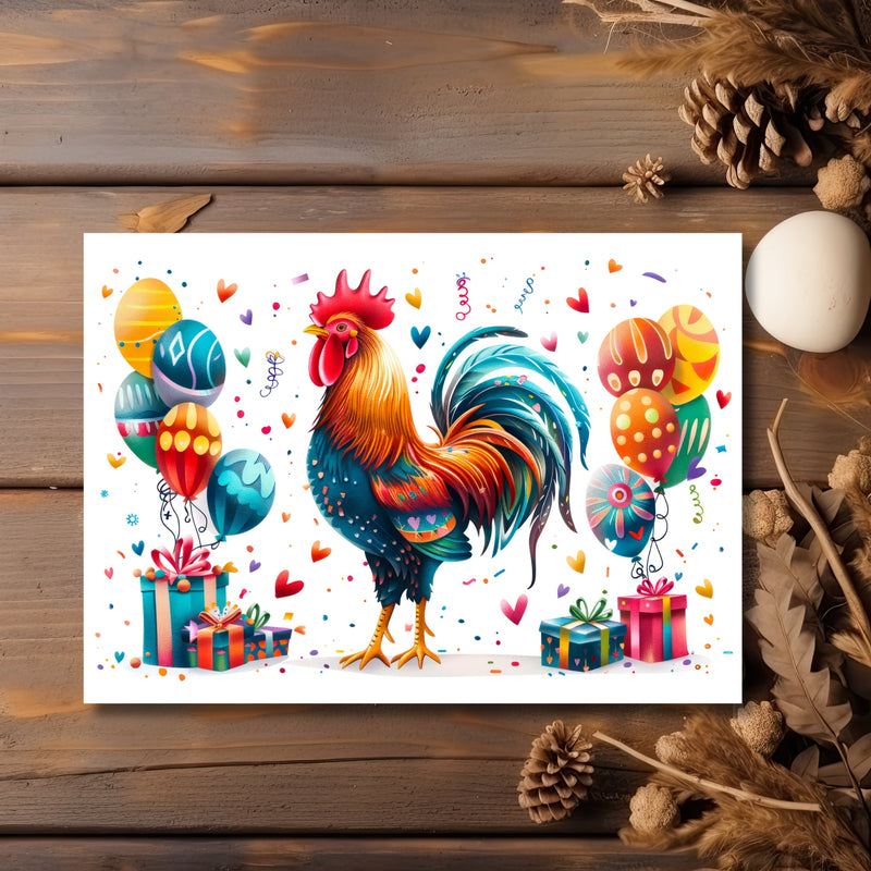 Festive Fowl Rooster Birthday Card