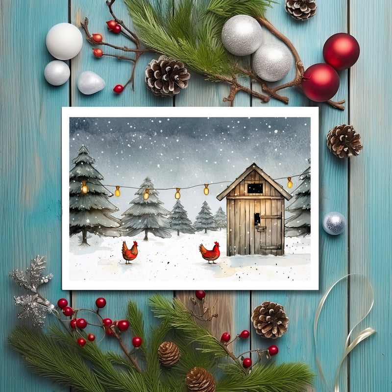 The Naughty Equestrian Wholesale Supplier Chicken Holiday Lights Christmas Card