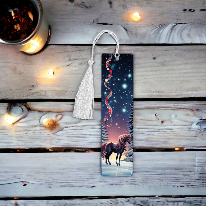 Starry Sky Christmas Horse Aluminum Bookmark