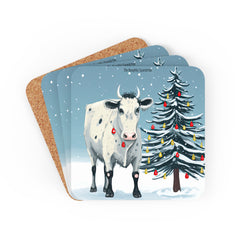 Steer Holiday Lights Christmas Coaster Set