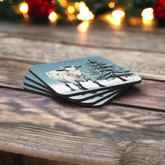 Steer Holiday Lights Christmas Coaster Set