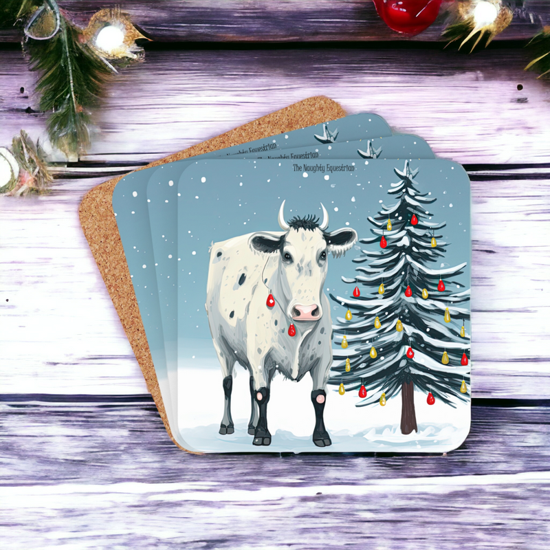 Steer Holiday Lights Christmas Coaster Set