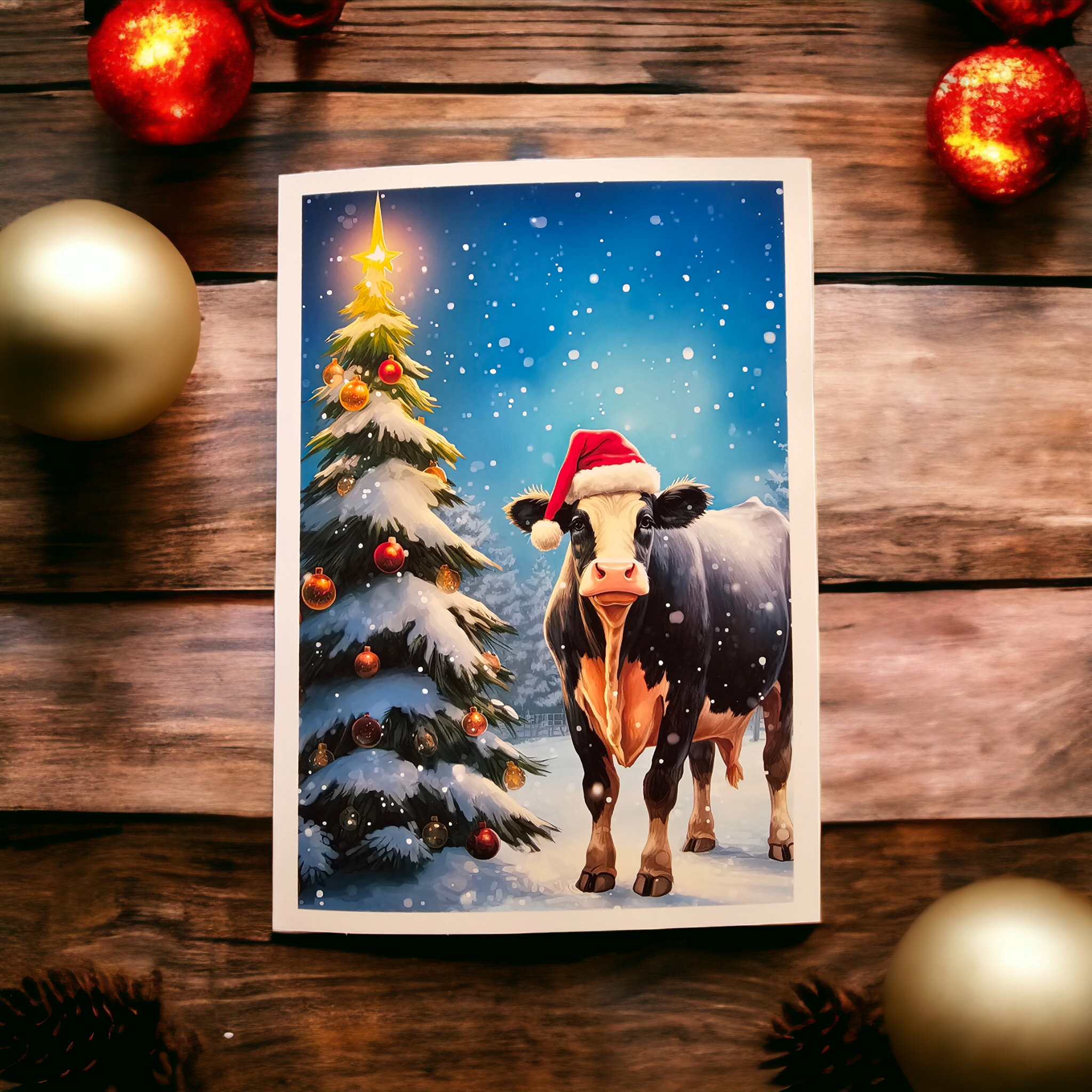 Santa Cow Farm Animal Holiday Christmas Card