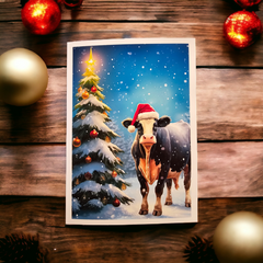 Santa Cow Farm Animal Holiday Christmas Card