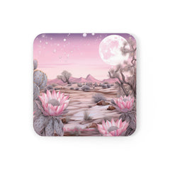 Desert Blush: Pink Moonlit Cactus Coaster Set