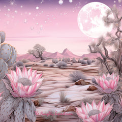 Desert Blush: Pink Moonlit Cactus Coaster Set