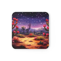 Purple Hues Oasis: Desert Cactus Twinkling Stars Coaster Set