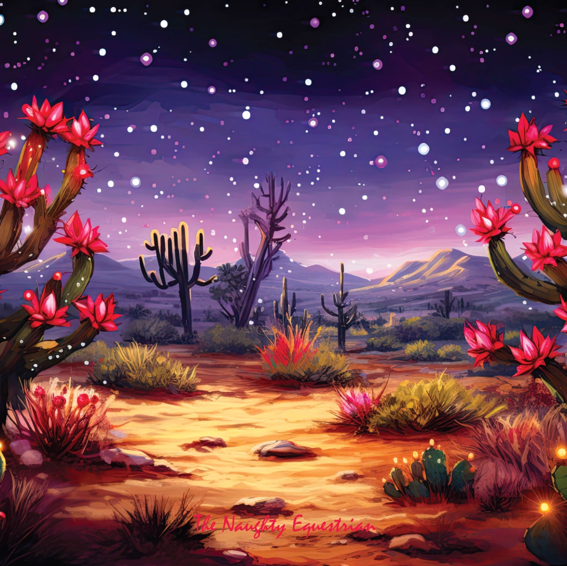 Purple Hues Oasis: Desert Cactus Twinkling Stars Coaster Set