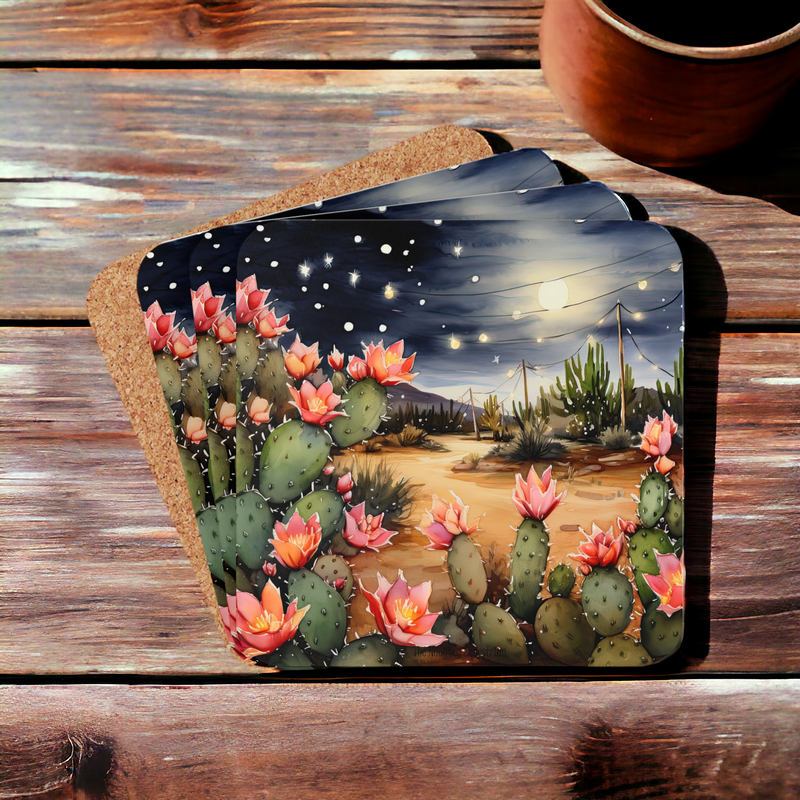 Celestial Serenity: Starlit Desert Moon Coaster Set