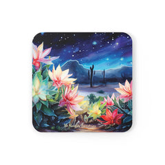 Midnight Bloom: Desert Cactus Night Sky Coaster Set