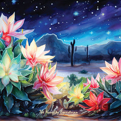 Midnight Bloom: Desert Cactus Night Sky Coaster Set