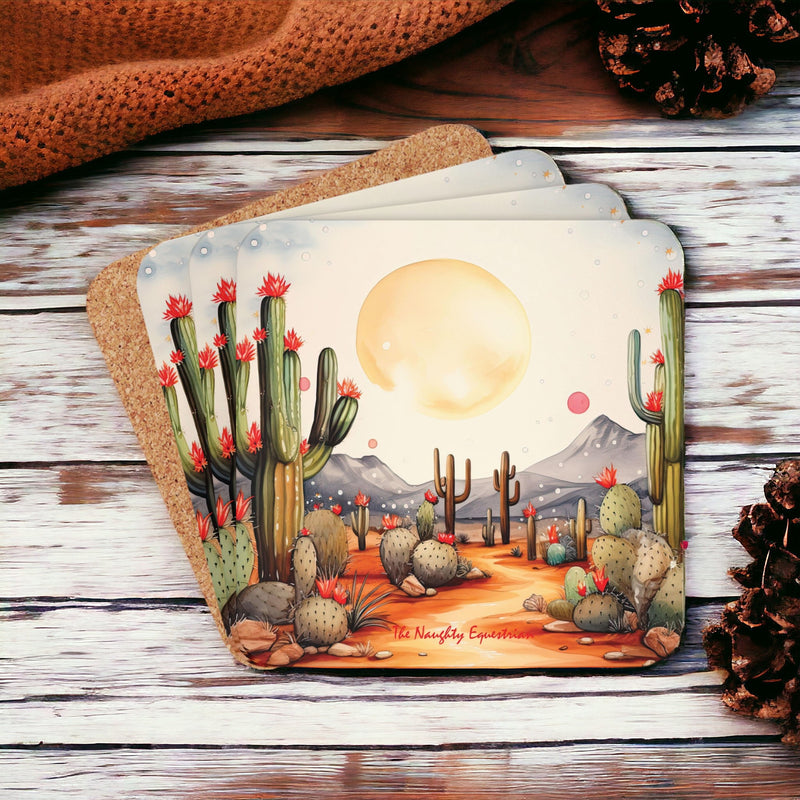 Sunny Serenity: Desert Prickly Cactus Coaster Set