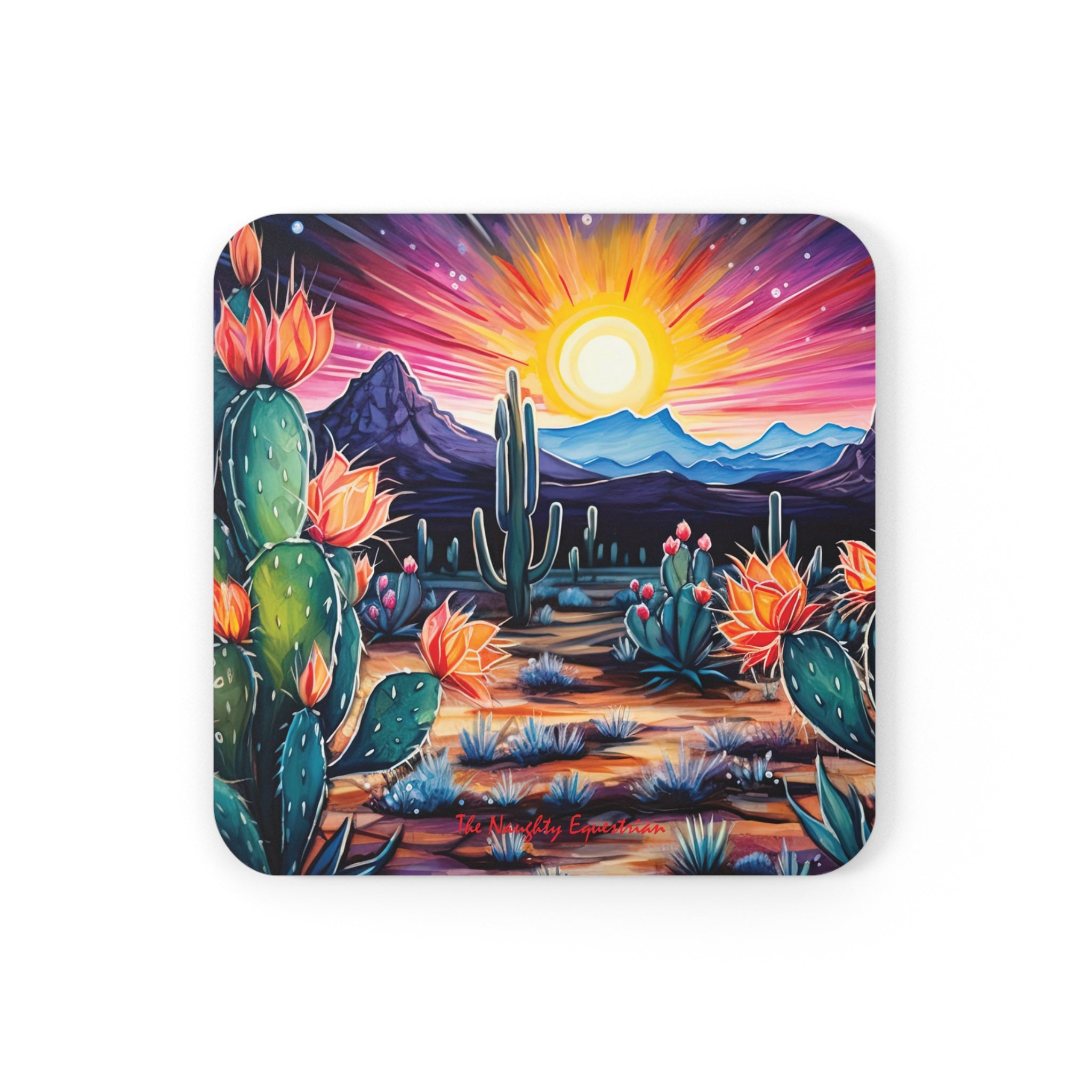 Sundown Spectrum: Desert Cactus Sunset Burst Coaster Set