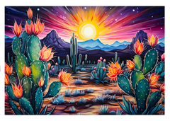 Sundown Spectrum: Desert Cactus Sunset Burst Greeting Card