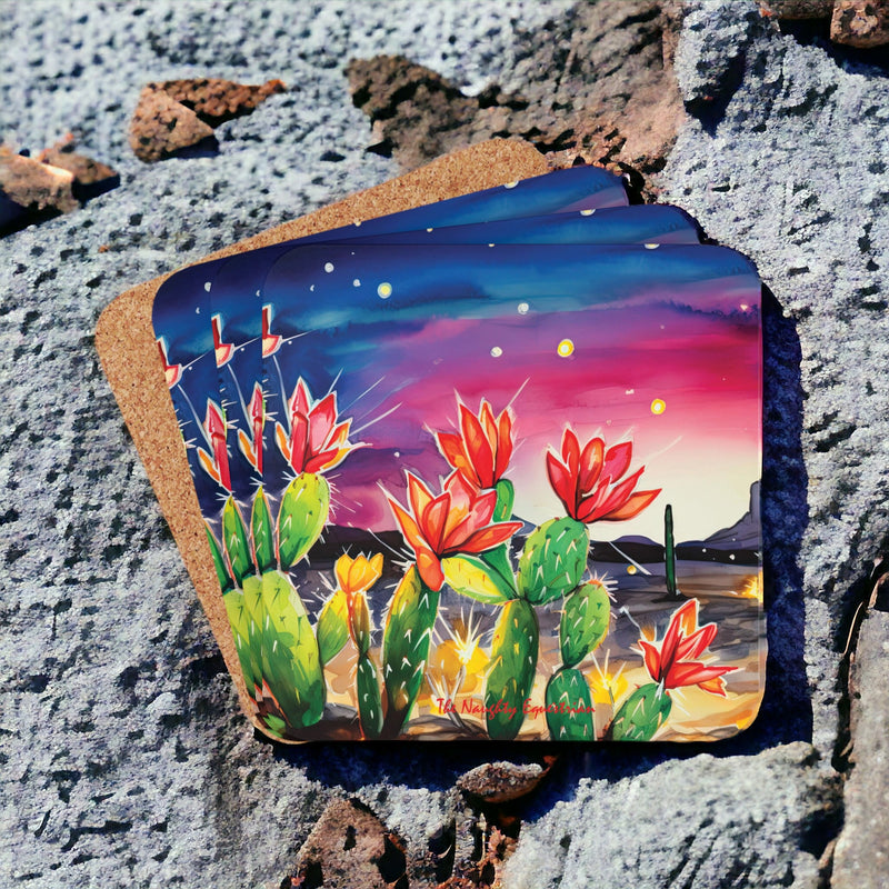 Nocturnal Blooms: Desert at Night Coaster Set