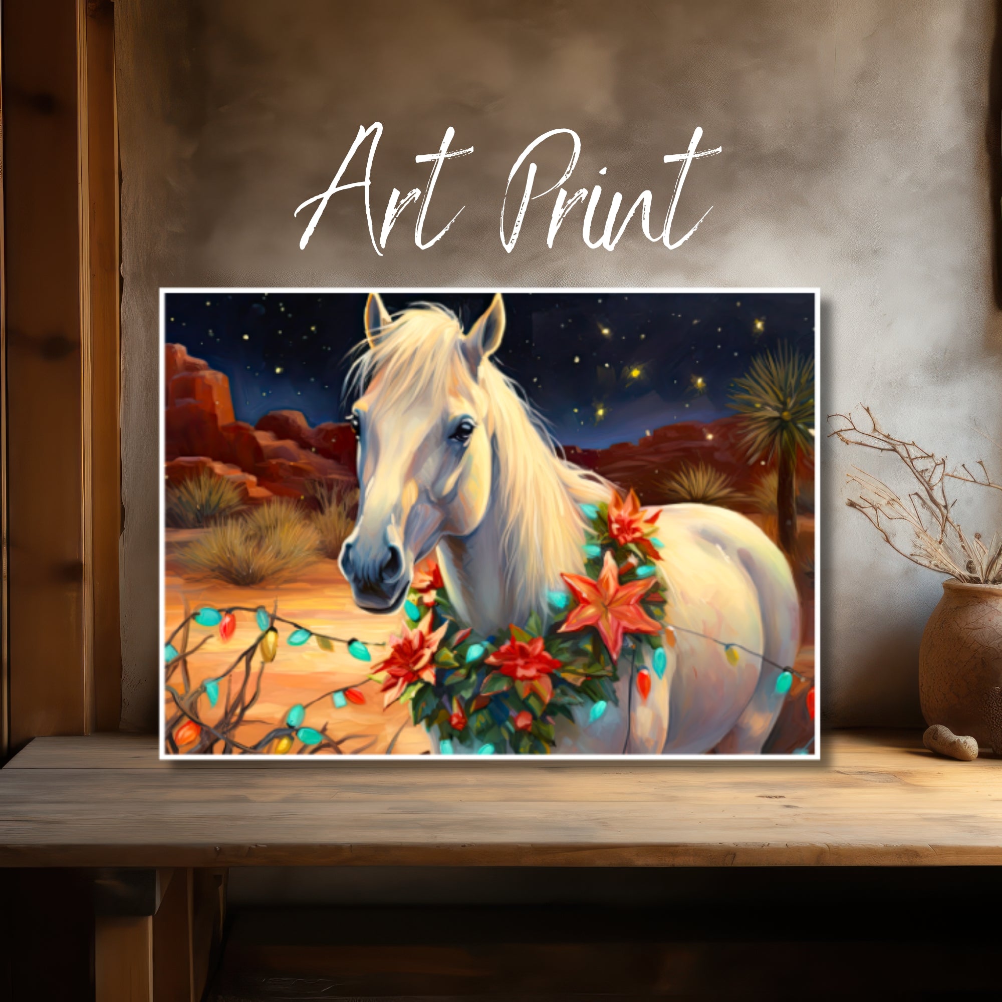 Starry Sands: Desert Horse Holiday Art Print