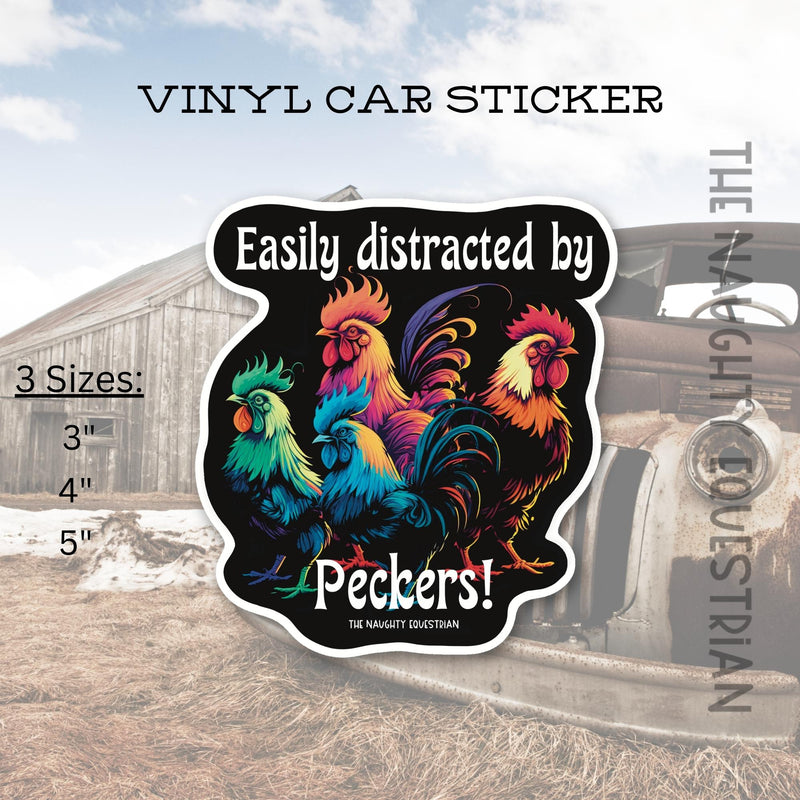 Easily Distracted by Peckers Sticker, Vinyl Car Decal