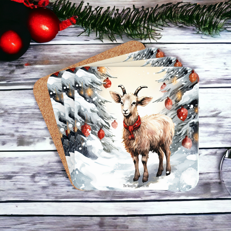 Goat Holiday Christmas Coaster Set