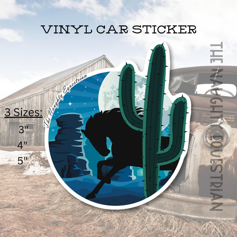 Desert Cactus Wild Horse Sticker, Western Vinyl Car Decal