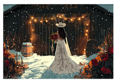 Rustic Winter Wedding Card: Bride in Lace Gown Greeting Card