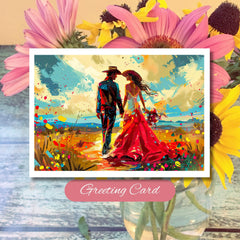 Wildflower Anniversary Card: Cowboy & Bride Greeting Card