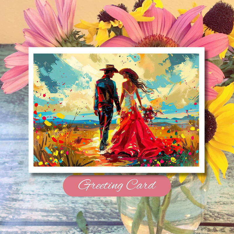 Wildflower Anniversary Card: Cowboy & Bride Greeting Card