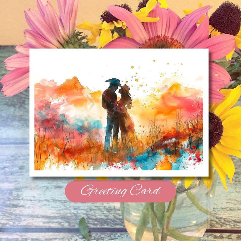Western wedding, anniversary card, country western, country wedding, western bride, greeting card, wedding invitation, wedding invite, wedding anniversary, western watercolor card, wedding stationary, cowboy wedding, cowgirl wedding, barn wedding