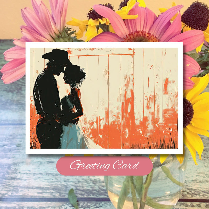 Western wedding, anniversary card, country western, country wedding, western bride, greeting card, wedding invitation, wedding invite, wedding anniversary, western watercolor card, wedding stationary, cowboy wedding, cowgirl wedding, barn wedding