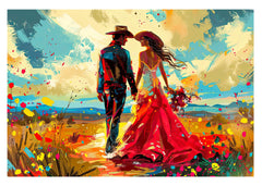 Wildflower Anniversary Card: Cowboy & Bride Greeting Card