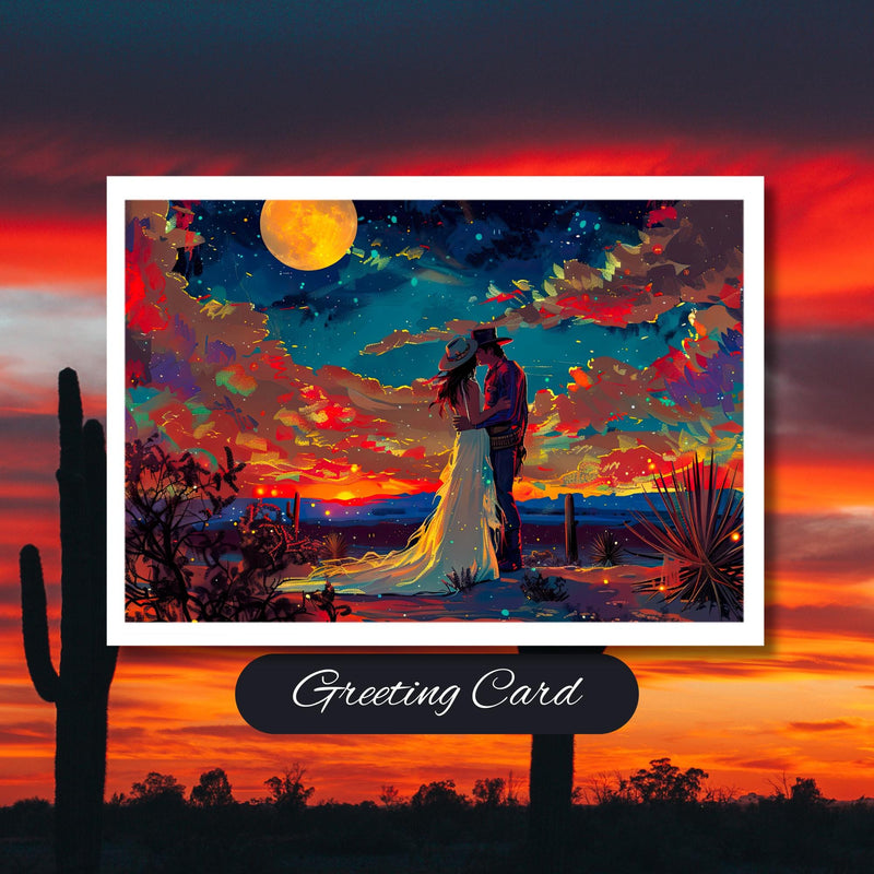 Desert Sunset Wedding Card: Cowboy Kiss Anniversary Greeting