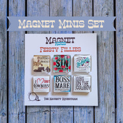 Feisty Fillies Mini Glass Magnets: Equestrian Humor, Set of 6