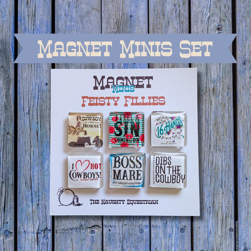 Feisty Fillies Mini Glass Magnets: Equestrian Humor, Set of 6