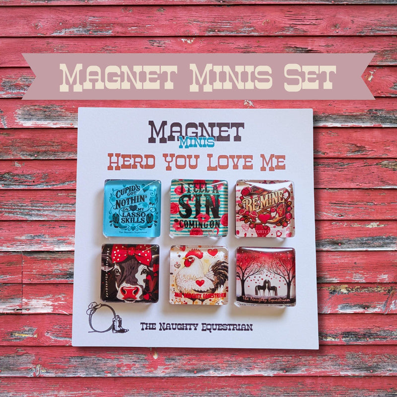Mini Glass Magnets: Herd You Love Me, Equestrian Gift, Set of 6