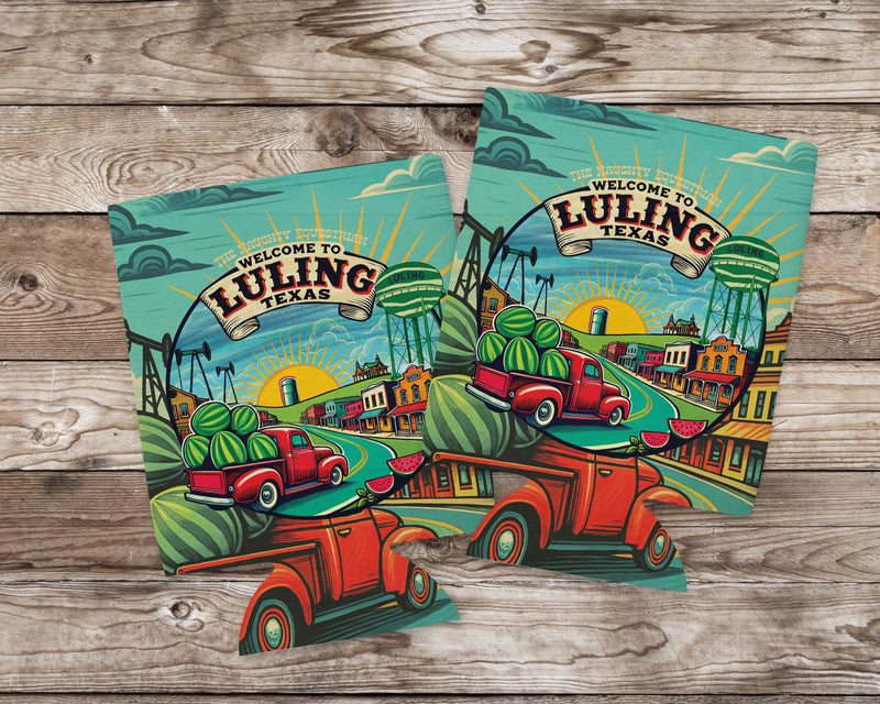 Welcome to Luling Texas Can Cooler 12oz, Western Gifts, Drink Can Sleeve, Drink Cozies, City Souvenir, BBQ Drink Sleeve, Texas Party Favor