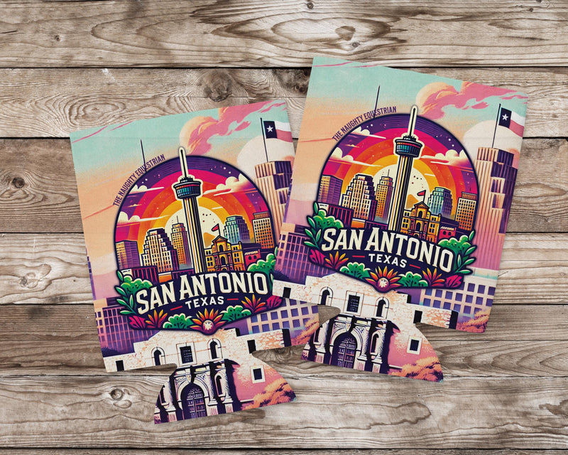 San Antonio Texas Can Cooler 12oz, Western Gifts, Drink Can Sleeve, Drink Cozies, City Souvenir, BBQ Drink Sleeve, Texas Party Favor