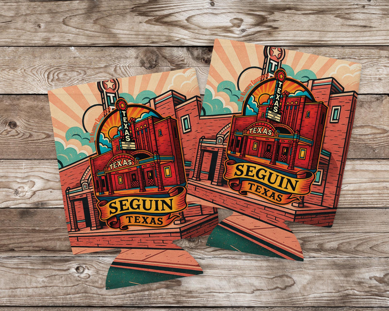 Seguin Texas Theater Can Cooler 12oz, Western Gifts, Drink Can Sleeve, Drink Cozies, City Souvenir, BBQ Drink Sleeve, Texas Party Favor