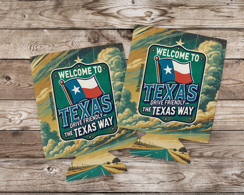 Welcome To Texas Can Cooler 12oz, Western Gifts, Drink Can Sleeve, Drink Cozies, City Souvenir, BBQ Drink Sleeve, Texas Party Favor