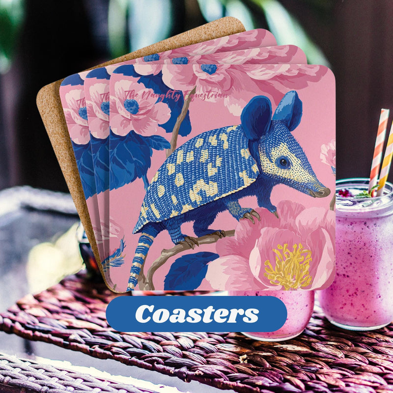 Armadillo in Bloom Coaster Set, Funky Drink Coaster, Pink Bloomdillo Coasters, Texas Gift ideas, Desert Theme Home Decor, Animal Lover Gift