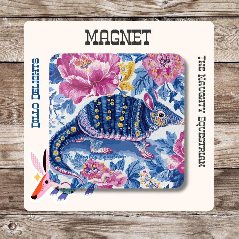 Midnight Bloom Armadillo Fridge Magnet, Unique City Souvenir, Farmhouse Decor, Floral Armadillo, Southern Gift Idea, Colorful Animal Art
