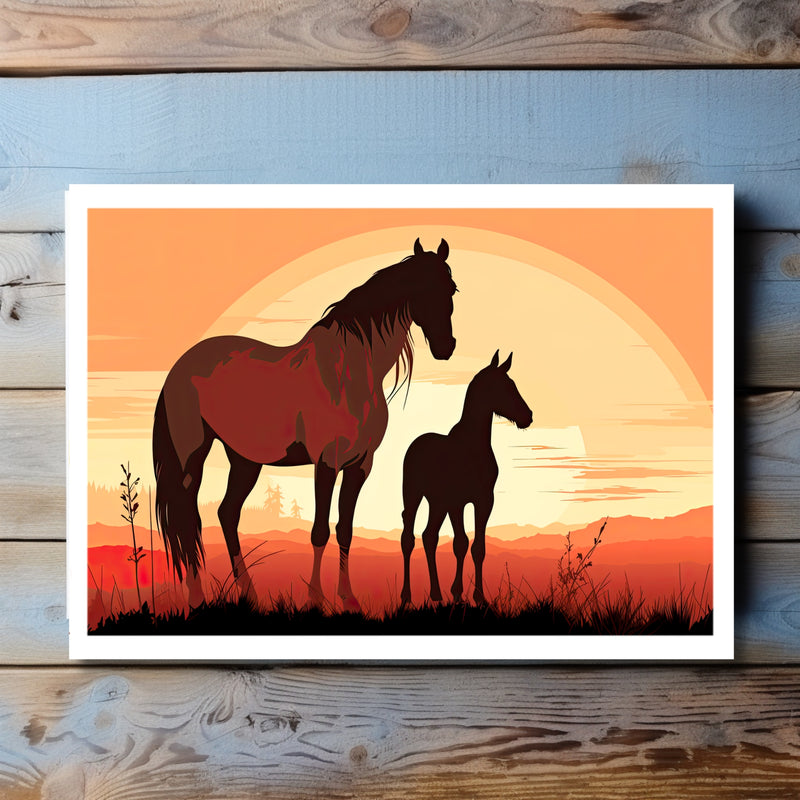 Mare and Foal Sunrise Greeting Card
