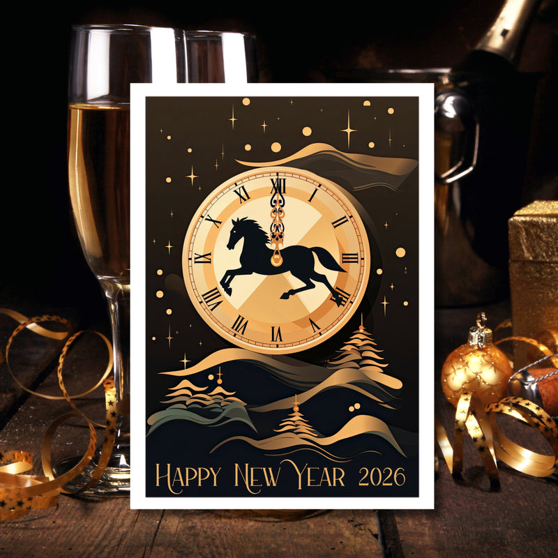 Black Horse New Year Celebration Card