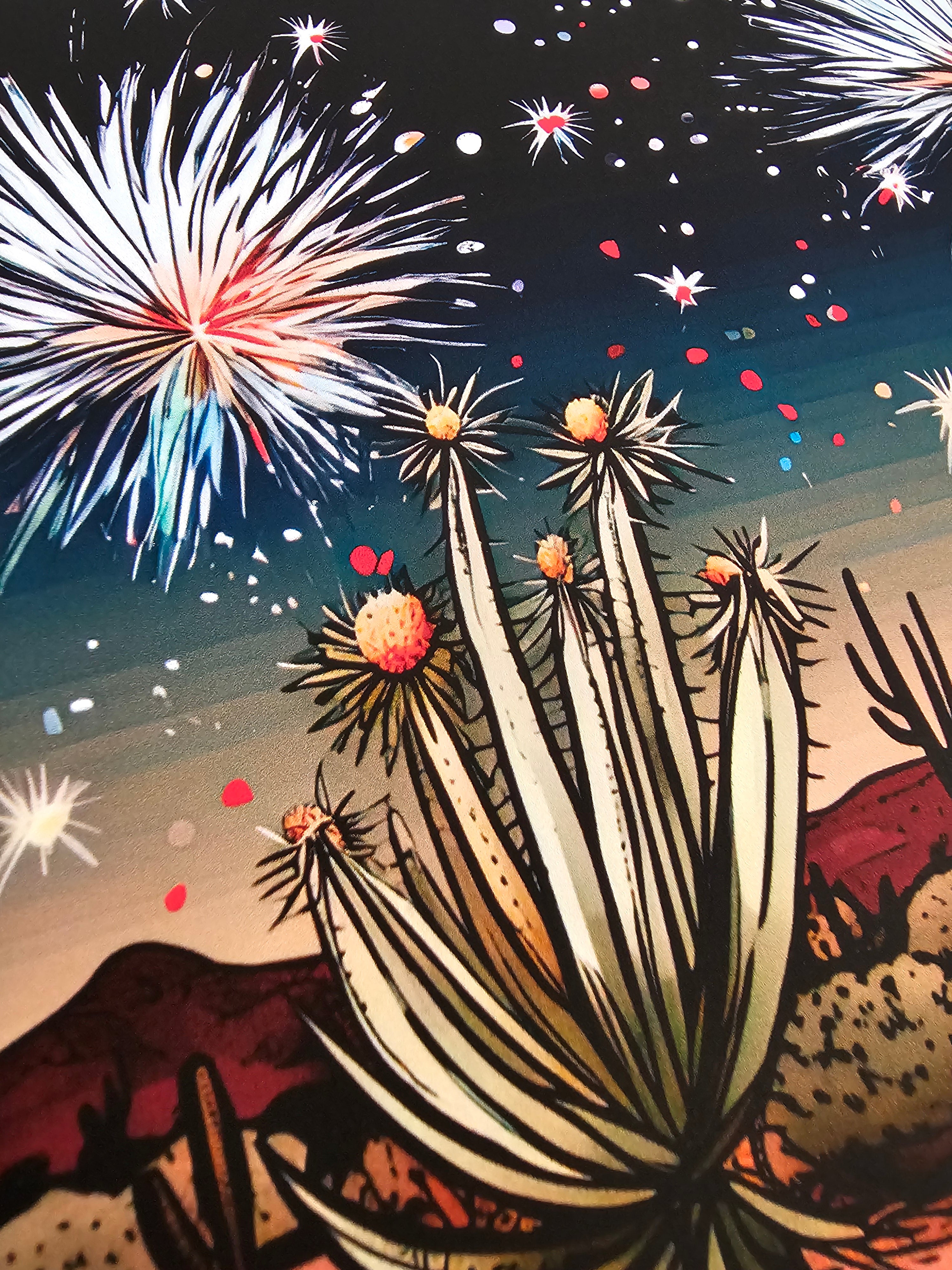 Desert Skyburst: New Year Celebration Art Print