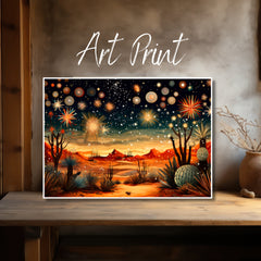 Desert Sky Spectacle: New Year Fireworks Art Print