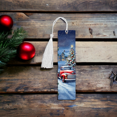 Red Christmas Farm Truck Aluminum Bookmark