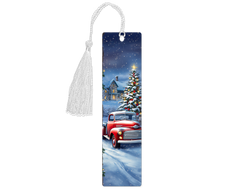 Red Christmas Farm Truck Aluminum Bookmark