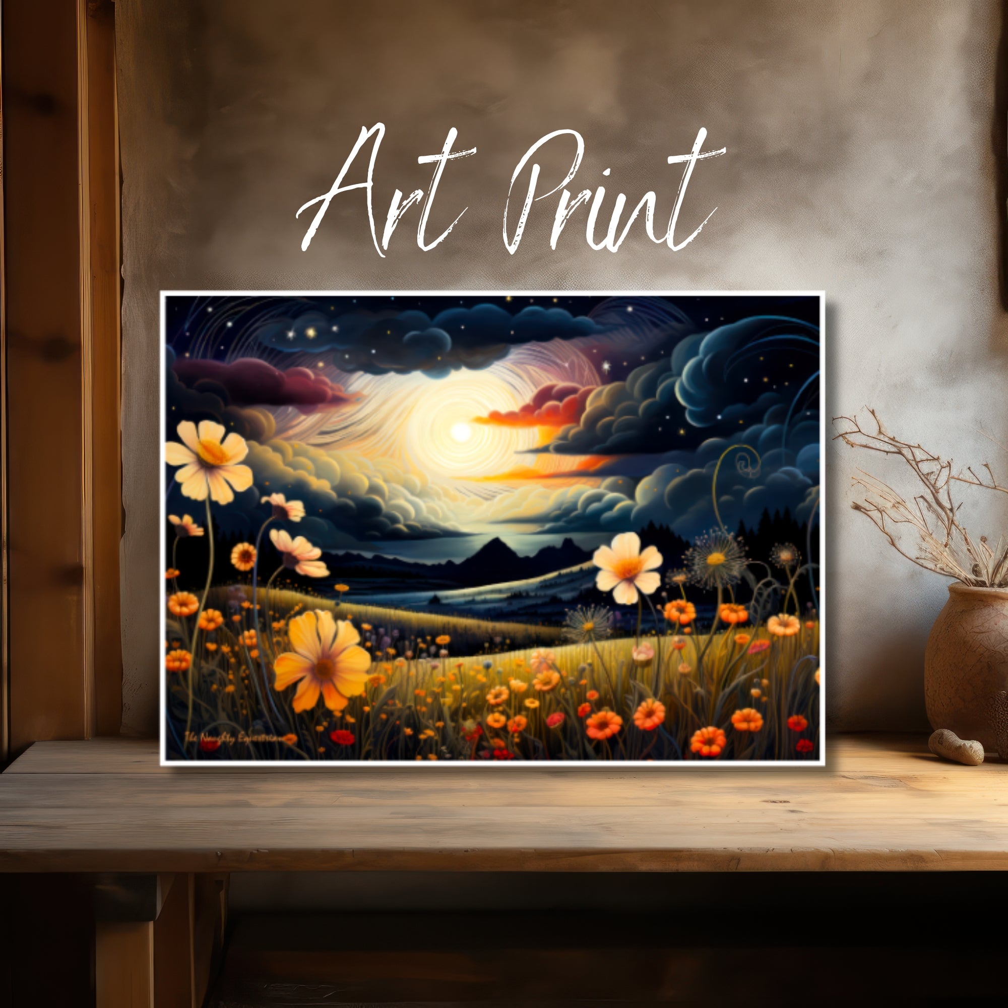 Sunset Serenity Amidst the Midnight Meadow Art Print