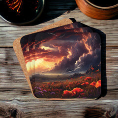 Nature's Drama: Thunderstorms and Wildflower Serenity Coaster Set